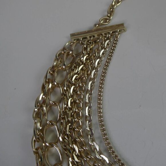 Vintage Western Germany Gold Tone Chain Necklace Multi Strand Layered Statement - Picture 2 of 9
